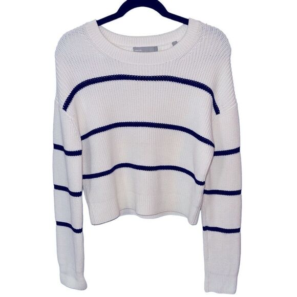 Vince Sweater Woman’s Size M Racked Rib Cotton Stripe in Optic White/Coa… - Picture 5 of 10